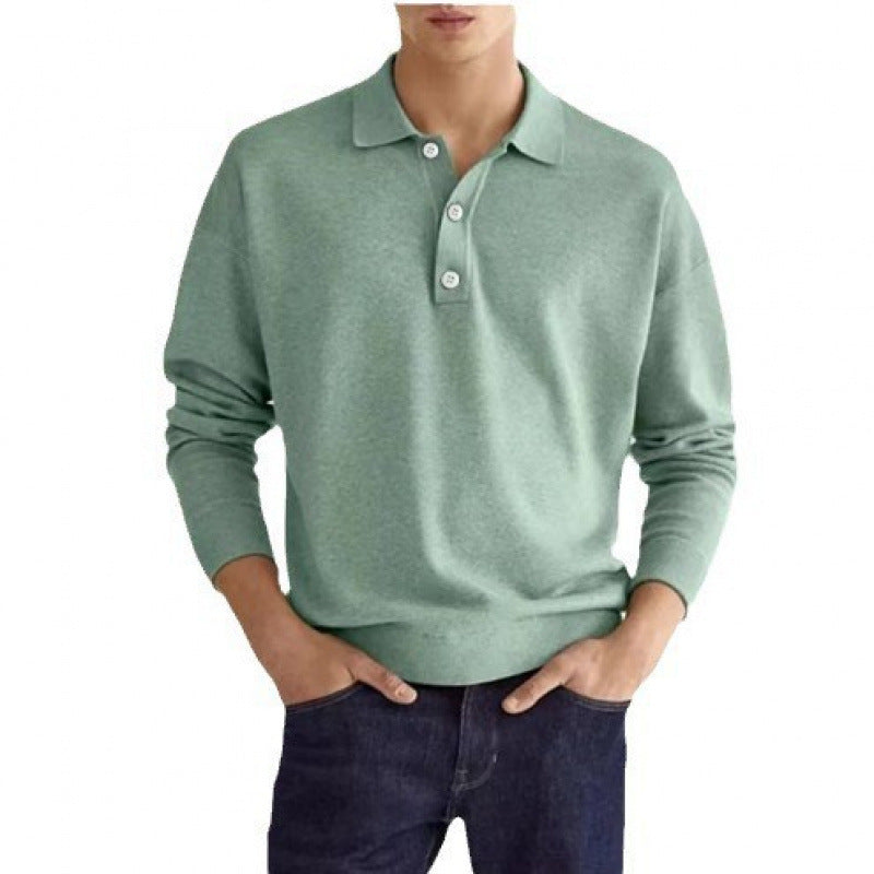 New Autumn Long Sleeve V-neck Buttons Men's Casual Jacket Polo Shirt