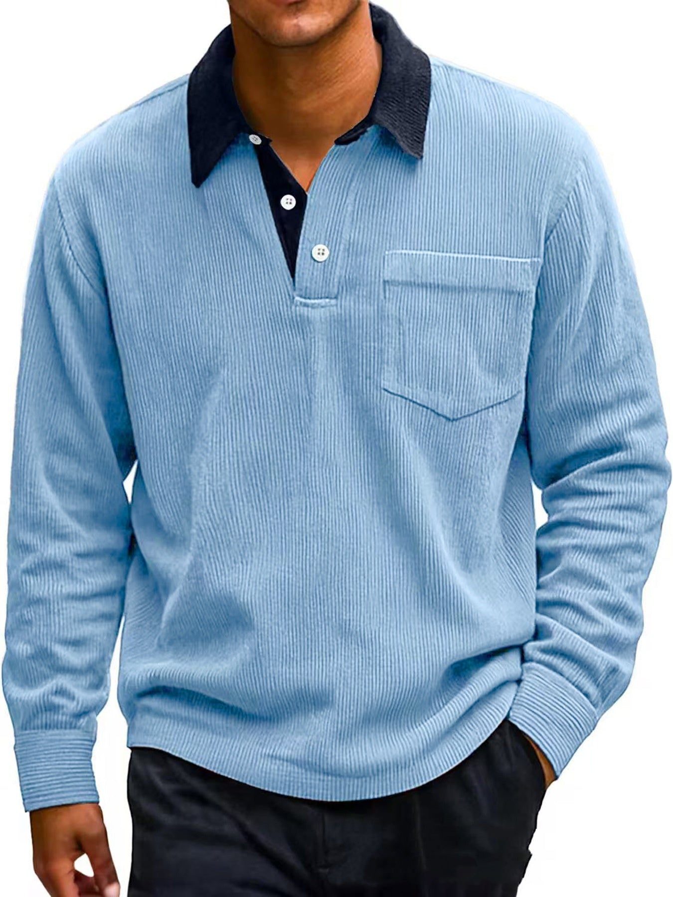 Men's Vintage Corduroy Button Long Sleeve Polo Shirt