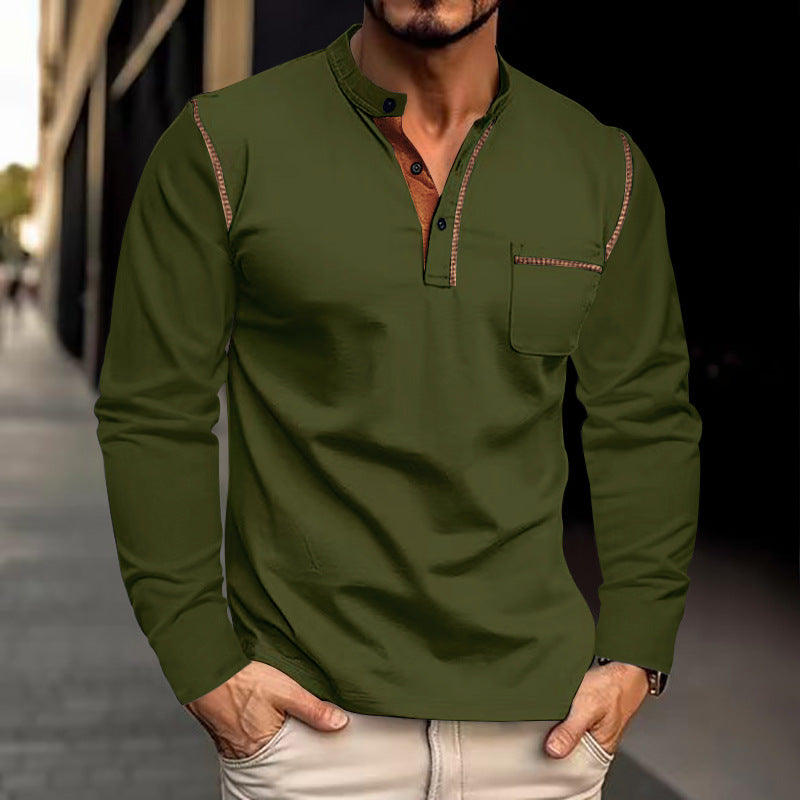 Spring And Summer Men's Long-sleeved Stand Collar Polo Shirt