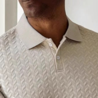 Mens Casual Short-sleeve Textured Polo Shirt Top