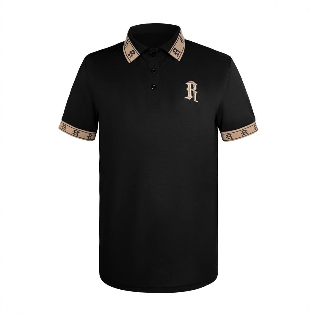 Mens Embroidered Casual Lapel Polo Shirt Top