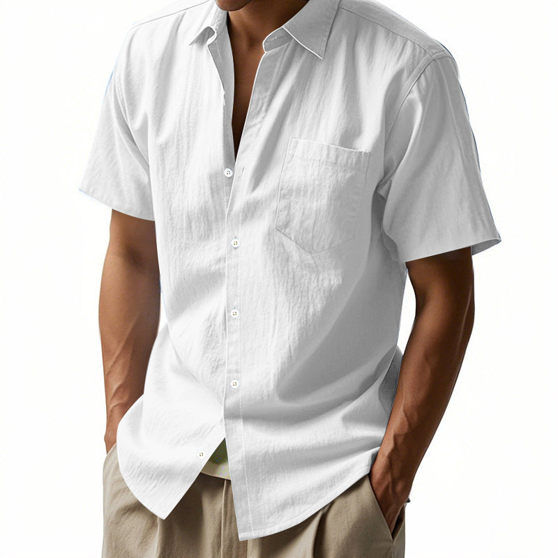 Solid Color Linen Shirt Short Sleeve Men