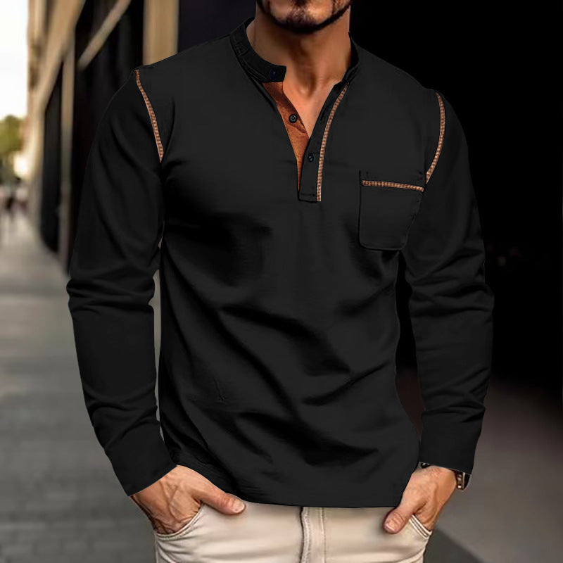 Spring And Summer Men's Long-sleeved Stand Collar Polo Shirt