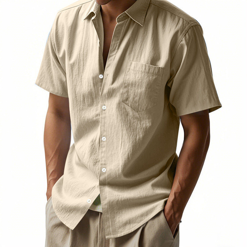 Solid Color Linen Shirt Short Sleeve Men