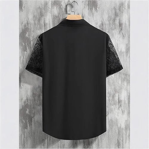 Men's Lace-Patchwork Short-Sleeve Shirt