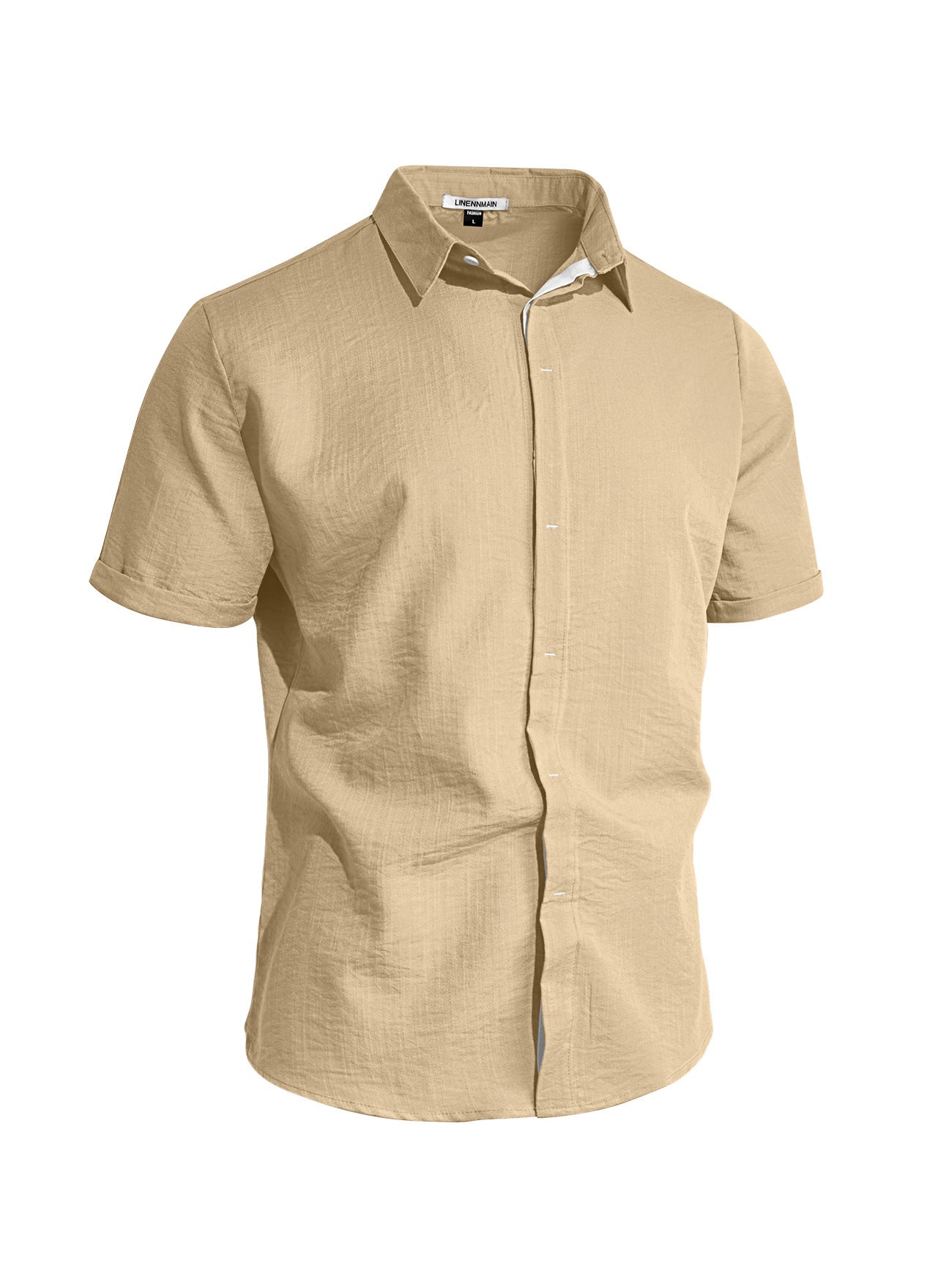 Mens Solid-color Short-sleeve Lapel Shirt