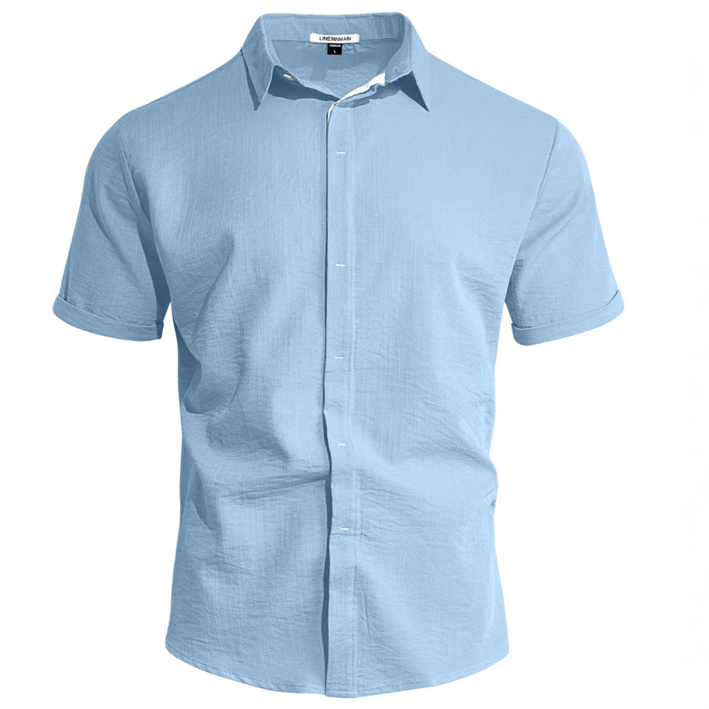 Mens Solid-color Short-sleeve Lapel Shirt