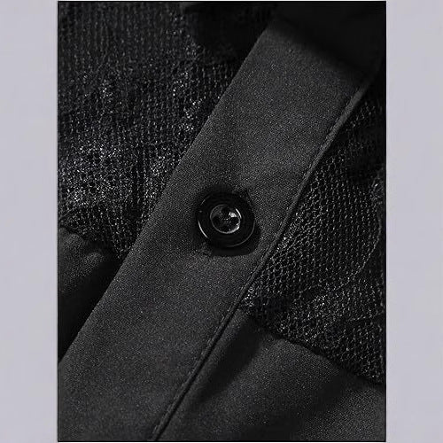 Men's Lace-Patchwork Short-Sleeve Shirt