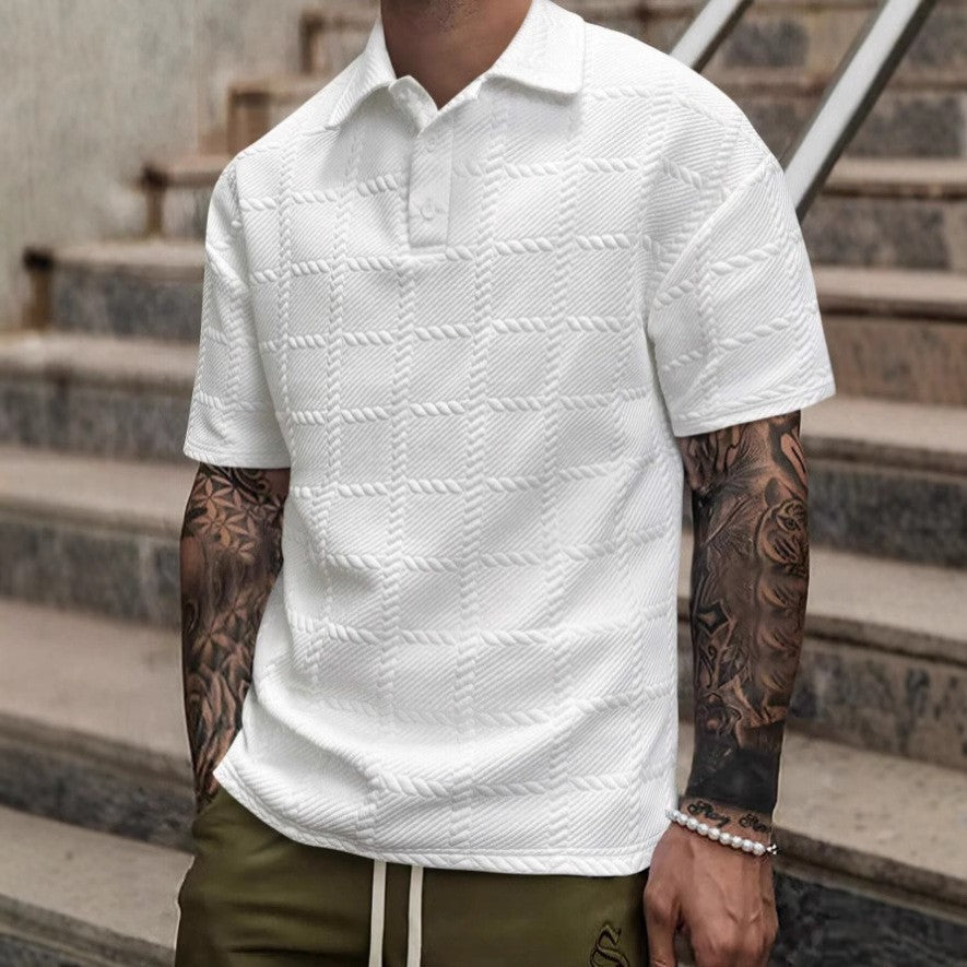 Mens Textured Short-Sleeve Polo Shirt With A Turn-Down Collar