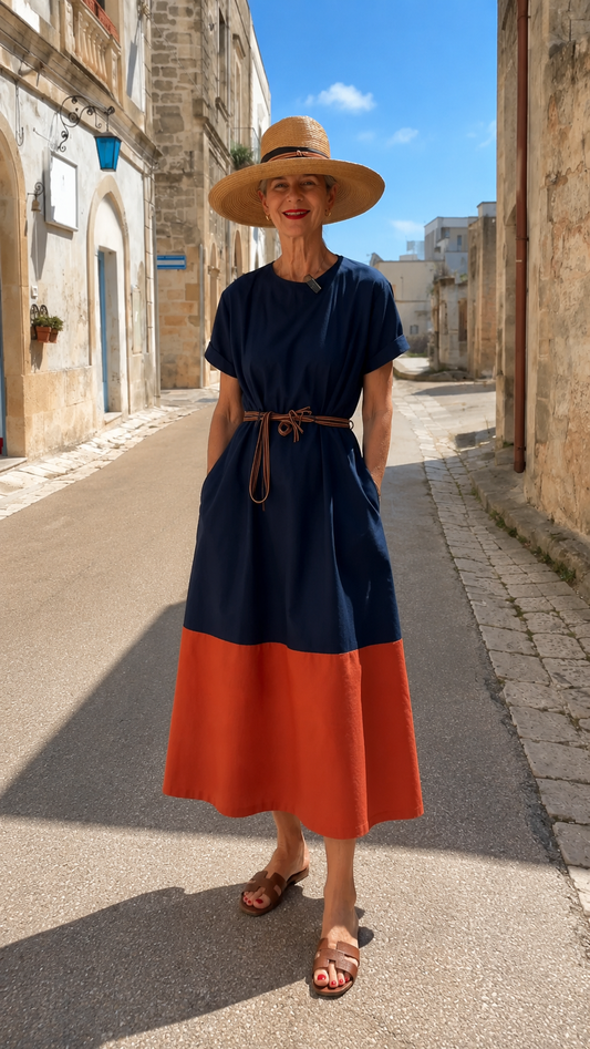 Colorblock Linen Midi Dress