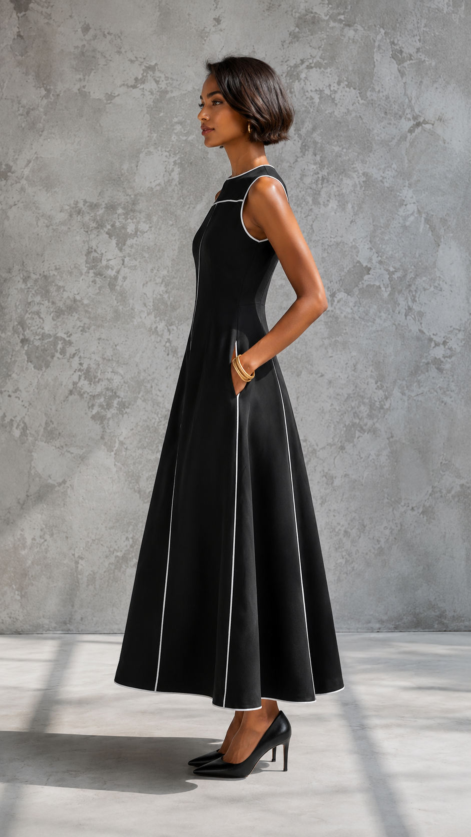 Monroe Contrast Trim Midi Dress