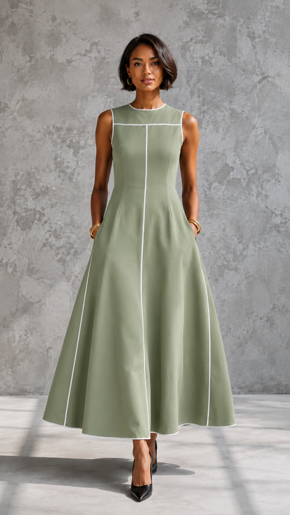 Monroe Contrast Trim Midi Dress