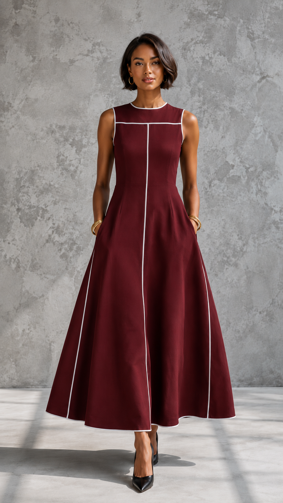 Monroe Contrast Trim Midi Dress