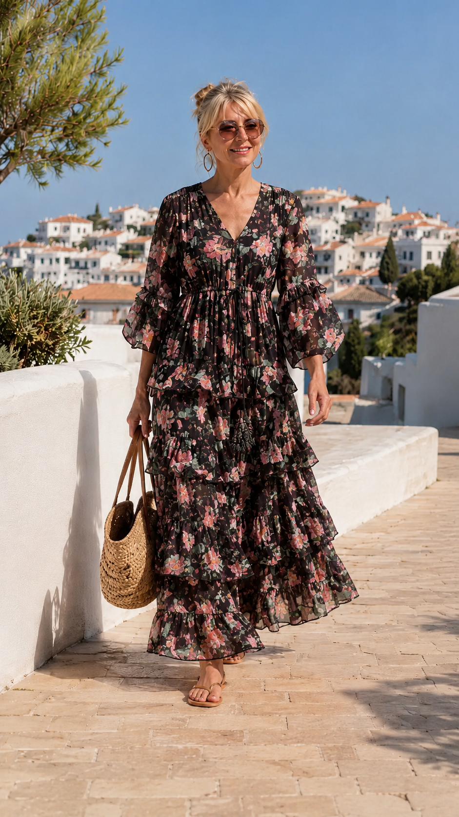 Sunset Bloom Tiered Maxi Dress