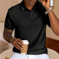 Mens Textured Polo Shirt Short-sleeve T-shirt Top
