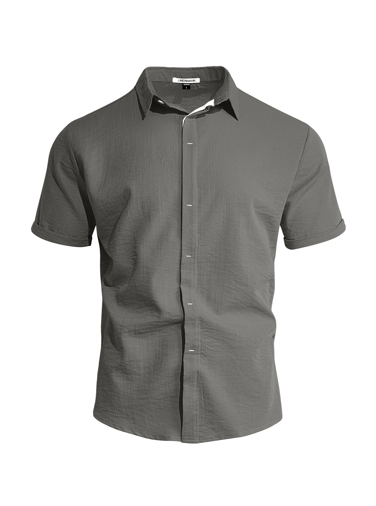 Mens Solid-color Short-sleeve Lapel Shirt