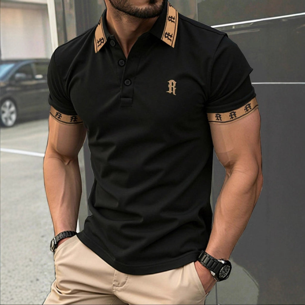 Mens Embroidered Casual Lapel Polo Shirt Top