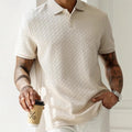 Mens Casual Short-sleeve Textured Polo Shirt Top