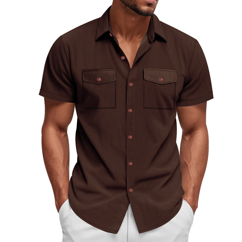 Loose Heavy Lapel Corduroy Workwear Short Sleeve Shirt