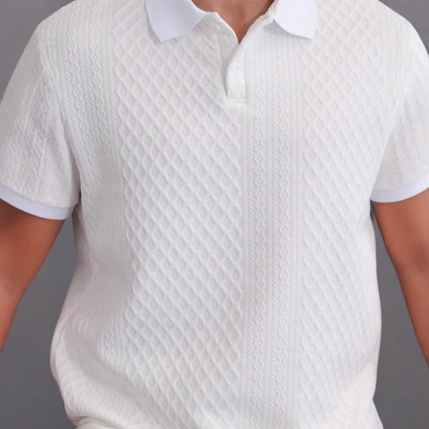 Mens Casual Jacquard Short-sleeve Polo T-shirt