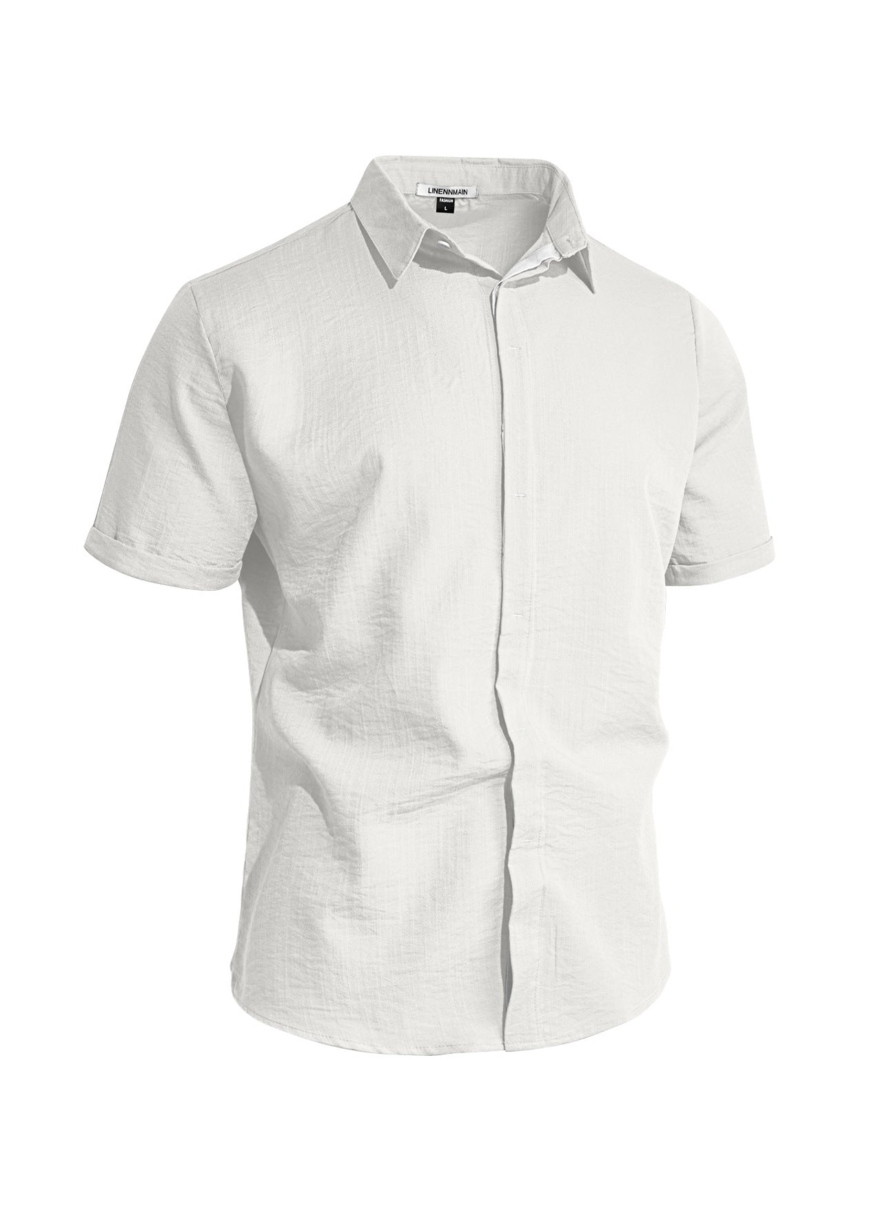 Mens Solid-color Short-sleeve Lapel Shirt
