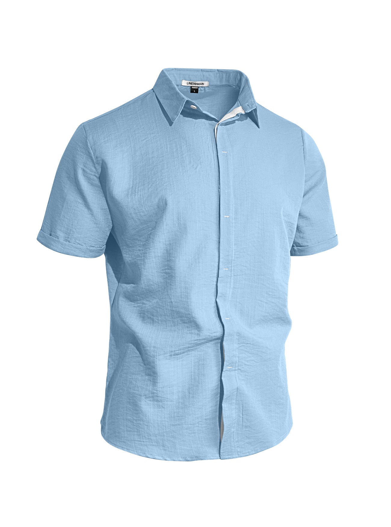 Mens Solid-color Short-sleeve Lapel Shirt